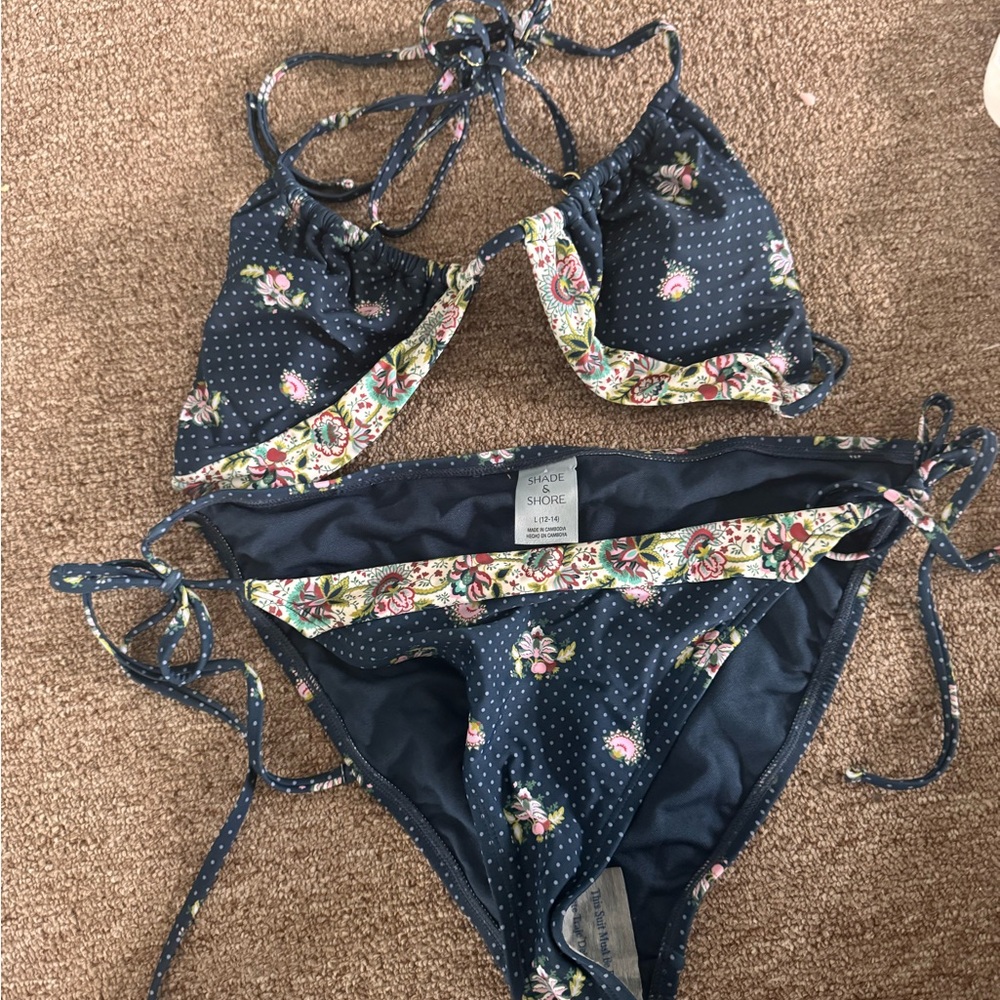Shade & Shore Navy Floral Bikini Size L